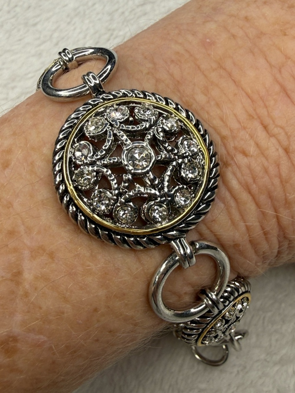3ct Swarovski medallion bracelet silver and gold